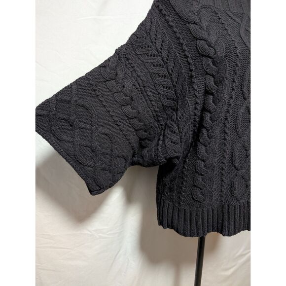 Express Women's Black Cable Knit Boat Neck Sweater Wide Sleeves Size Large - Picture 3 of 7